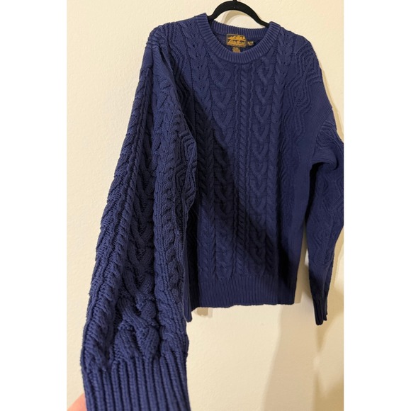 Eddie Bauer Vintage Mens Blue Cable Knit Cotton Sweater XL Tall Fishermencore - Picture 4 of 4